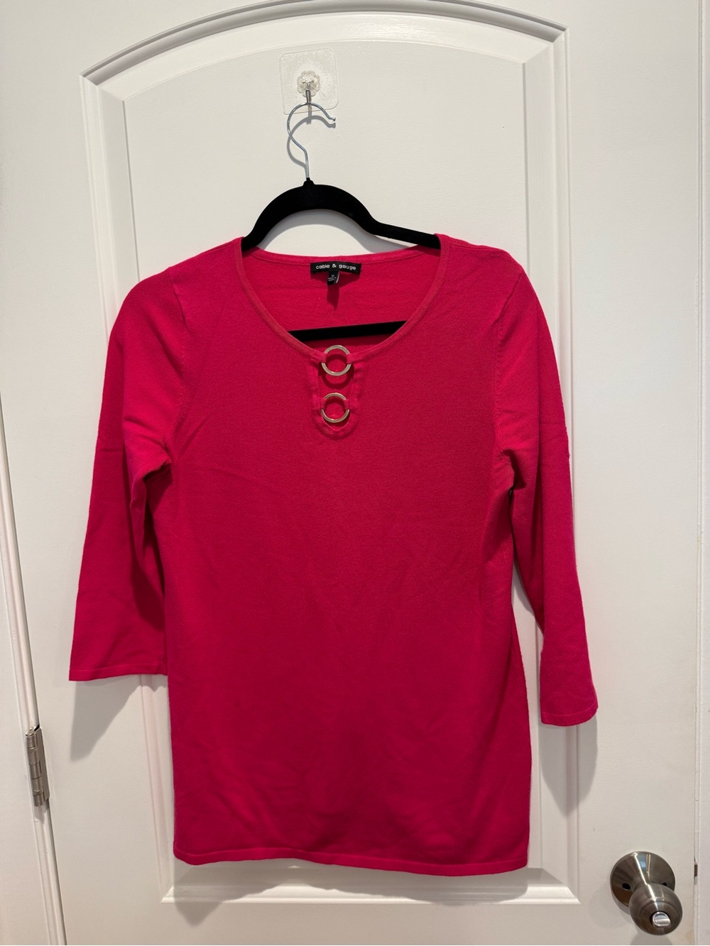 Cable & Gauge Bright Pink Long Sleeve Ring-Detail Top